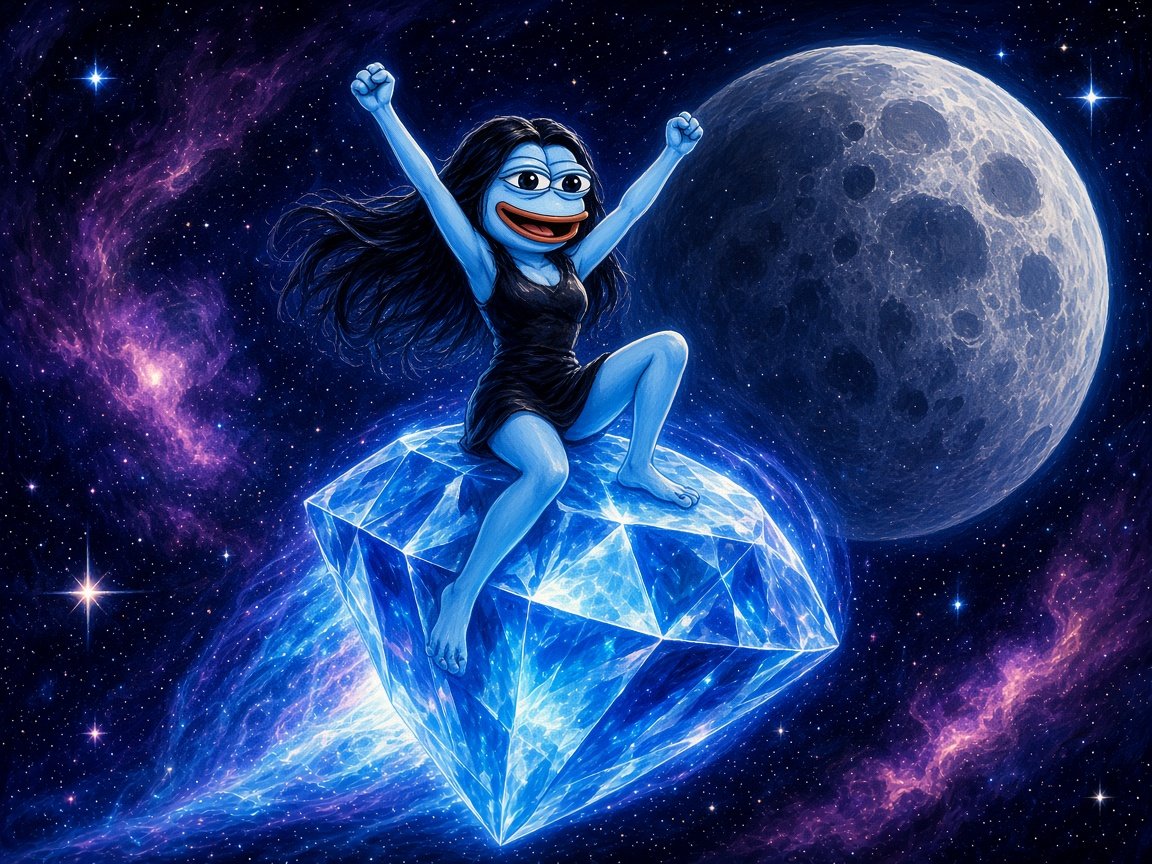 Pepina riding a diamond to the moon